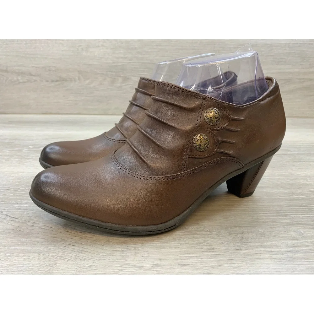 Earth Brown Women's Ankle Boots Leather Pleated Button Shooties 8.5 Shoes